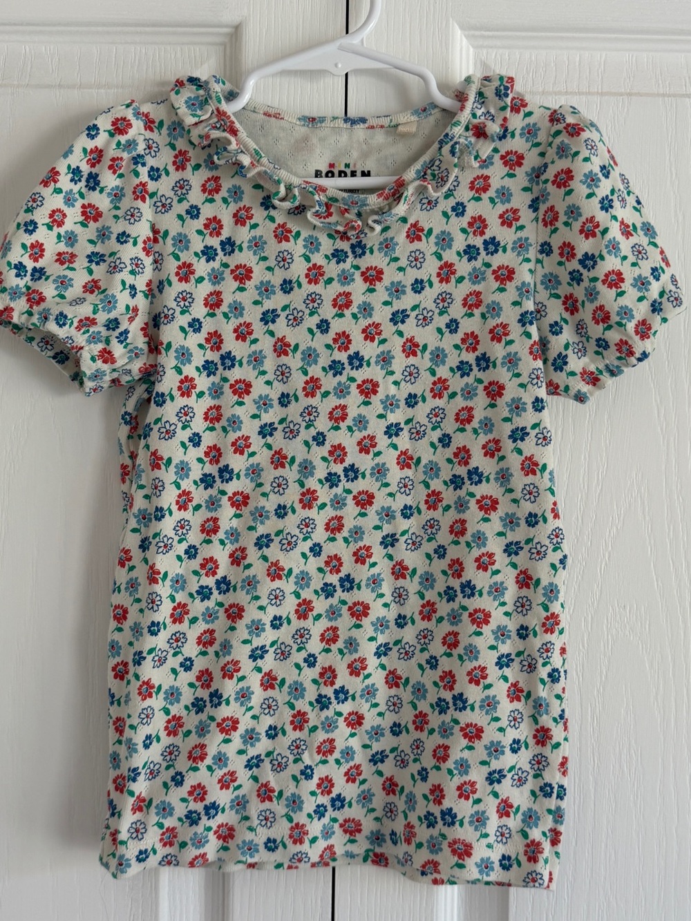 Mini Boden Ruffle Pointelle Tee